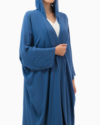 Model wears Blue Double Abaya