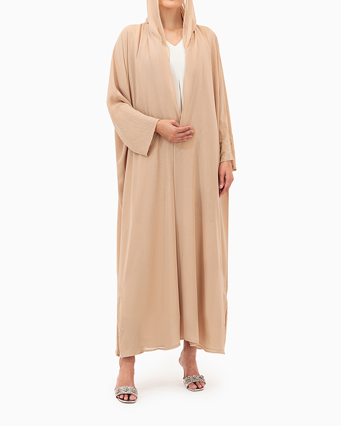 Model wears Beige Classic Abaya